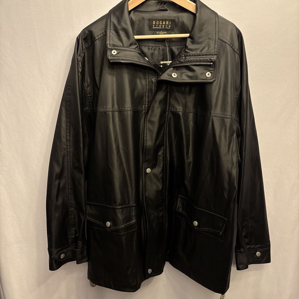 NWT Vintage Men's BOGARI Studio Mervyn's Black Full Zip Polyvinyl Rain Jacket